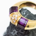 Anillo Daisy oro amarillo 2 amatistas y brillantes - Imagen 4