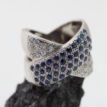 Anillo Doble oro blanco brillantes y zafiros - Imagen 4