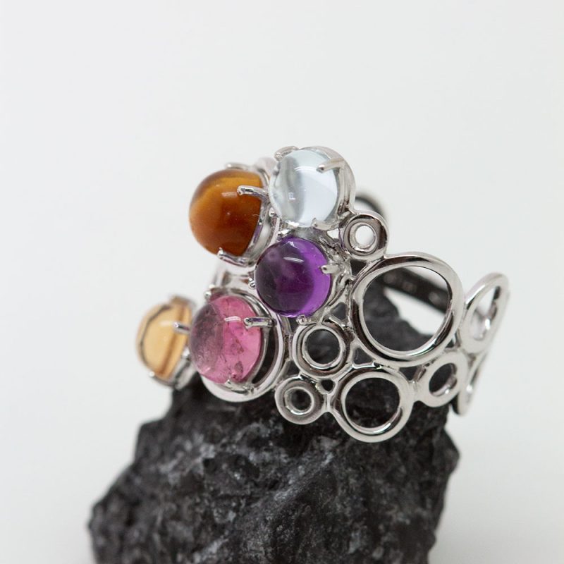 Anillo Multicolor oro blanco