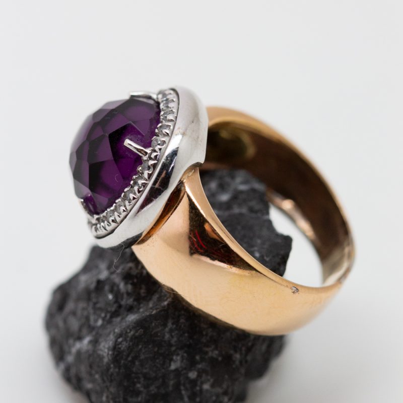 Anillo Venecia oro rosado amatista y brillantes